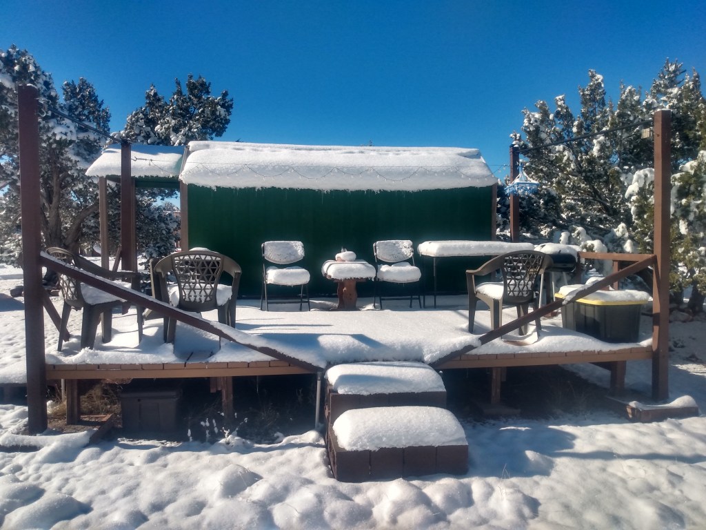 An image showing the Author's property covered in snow.