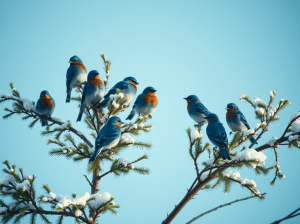 A flock of Mountain Blue Birds.