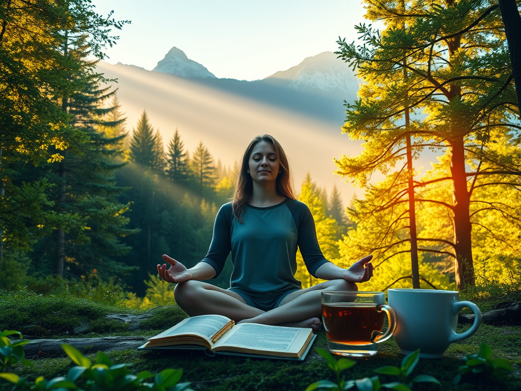 An image depicting a person meditating in a natural setting.