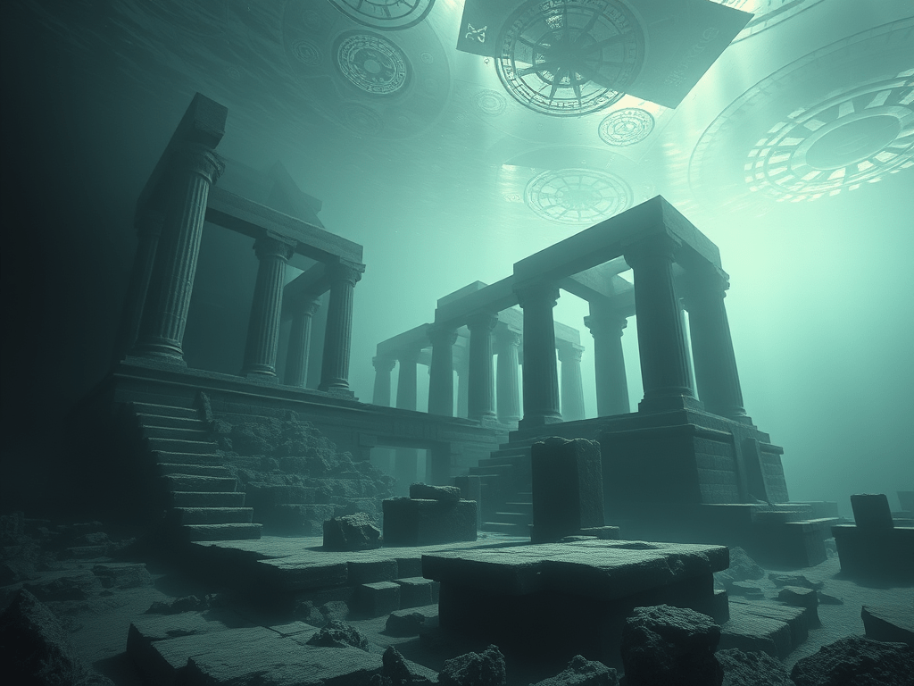 An image that depicts a flooded and therefore lost prior civilization.