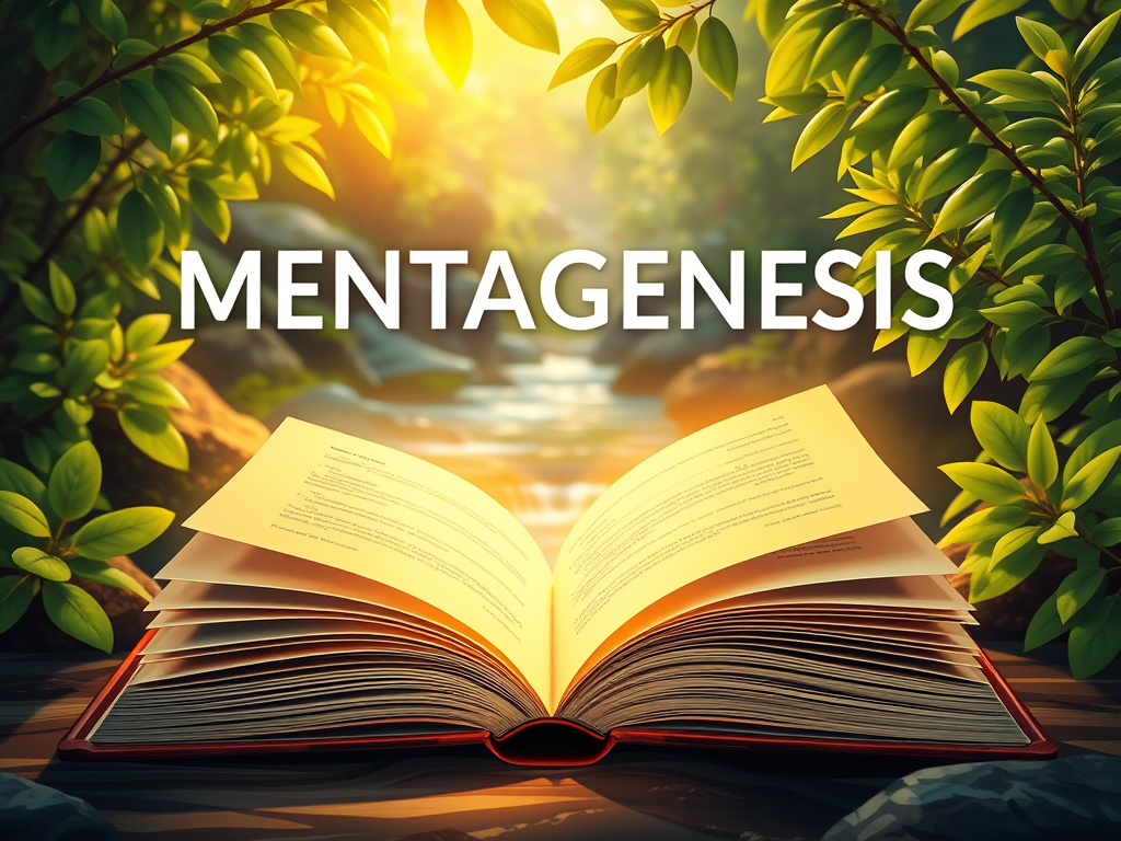 An open book with the word MENTAGENESIS above it.