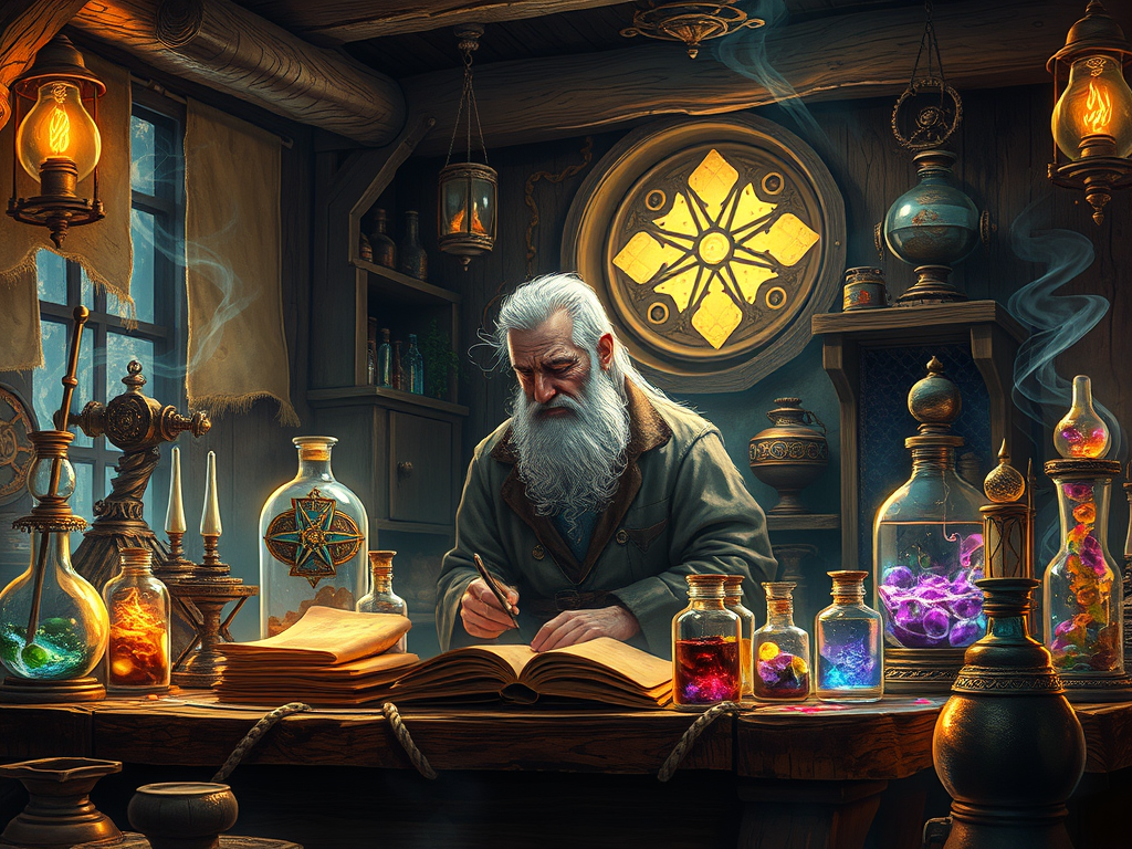 An image depicting an alchemist in the middle ages.