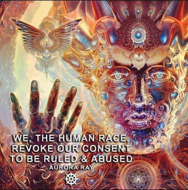 A meme which proclaims: "We the human race, revoke our consent to be ruled and abused."
