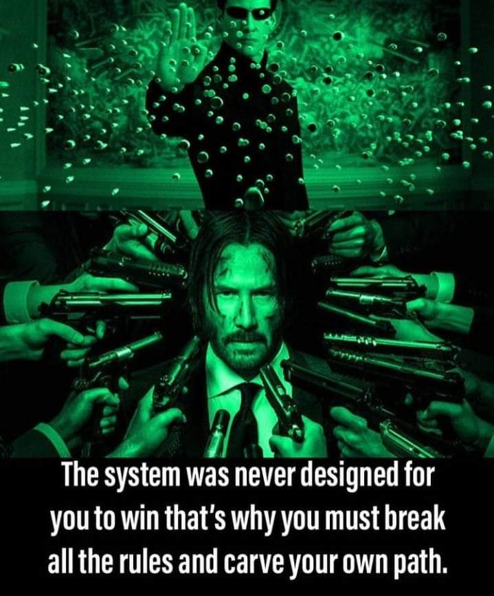 A meme that proclaims: "The system was never designed for you to win, that's why you must break all the rules and carve your own path."