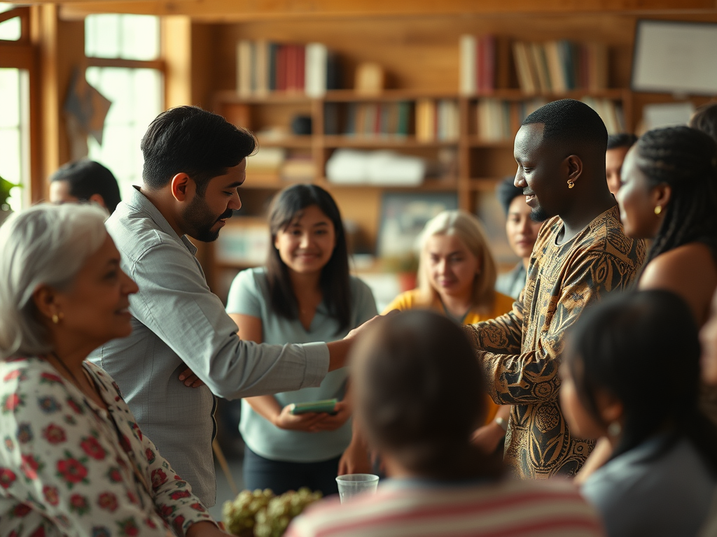 An image depicting people cooperating to accomplish goals.