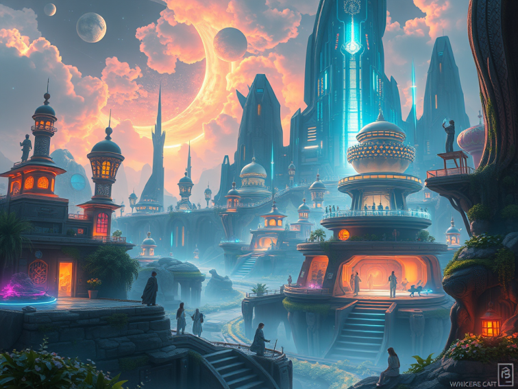 An image that depicts an Idyllic and futuristic world. 