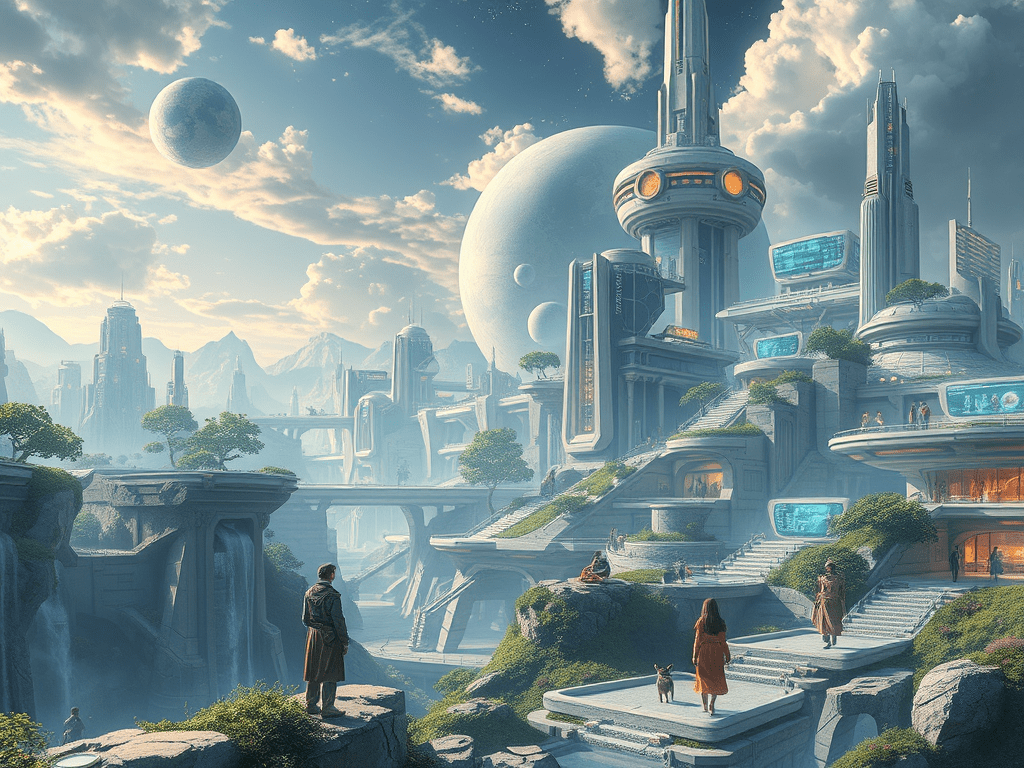 An image that depicts an Idyllic and futuristic world.