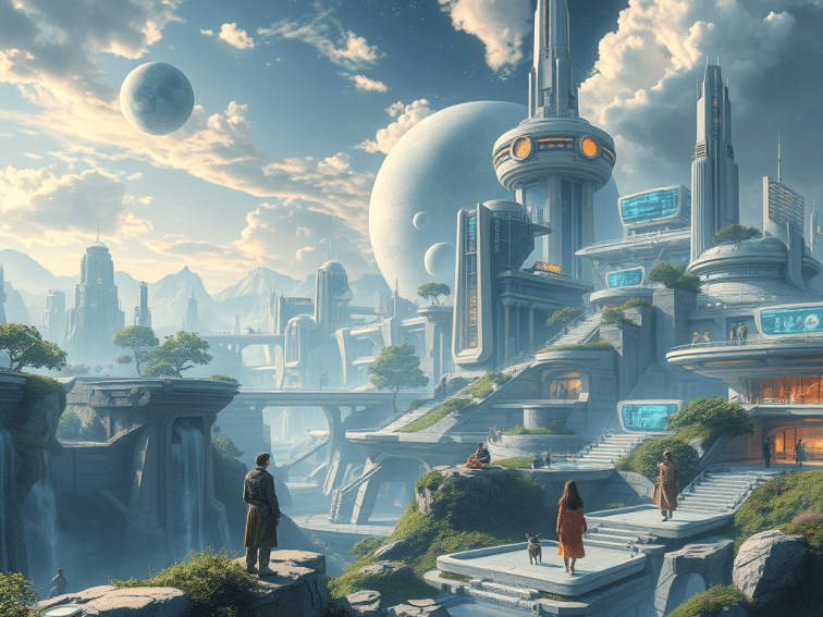 An image that depicts an Idyllic and futuristic world.