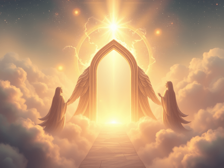 An image that depicts the pearly gates of heaven.