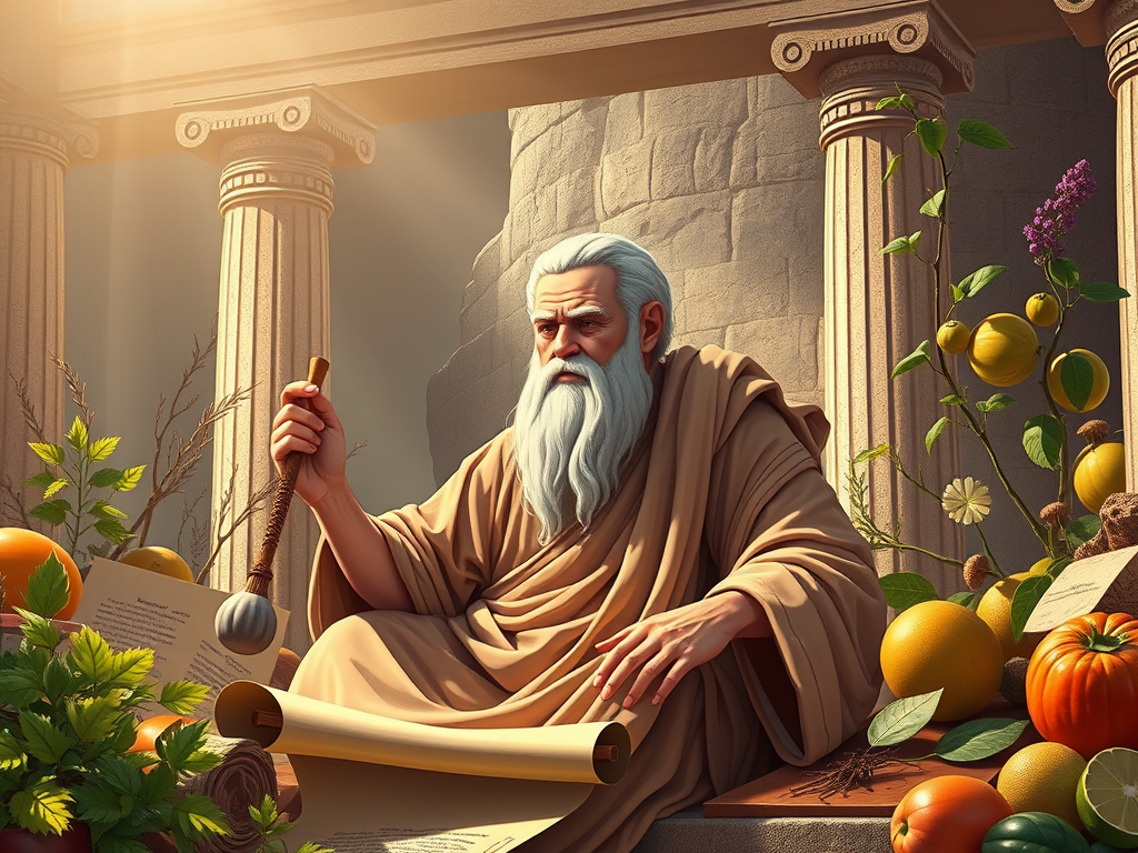 An image depicting Hippocrates in ancient Greece.