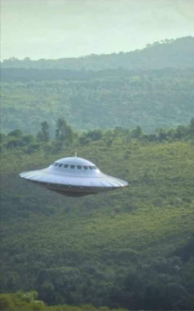 An image purported to be an actual daylight saucer shaped UFO sighting. 