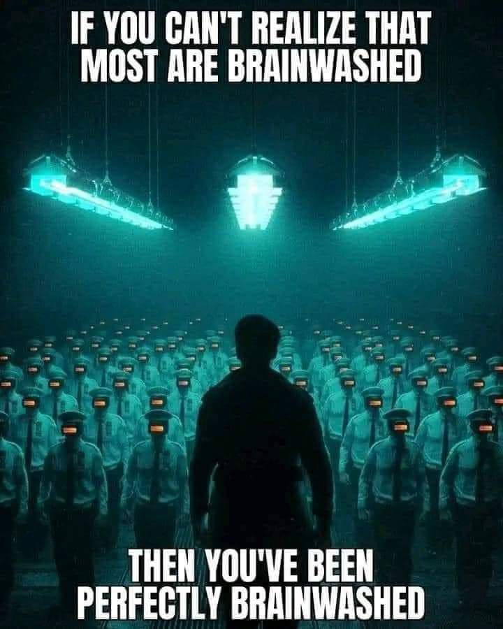 A meme that proclaims: "If you can't realize that most are brainwashed, then you've been perfectly brainwashed. "