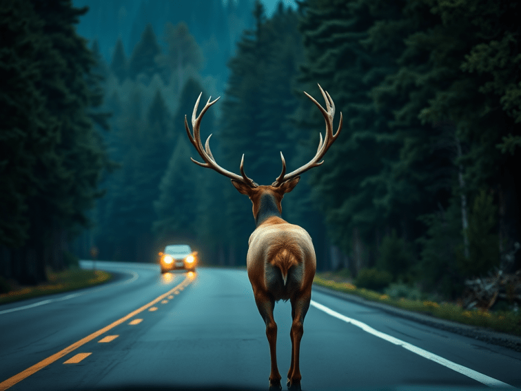 An image depicting a drive through the forest. 