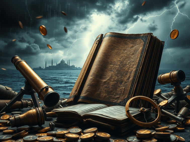 An image portraying the pursuits of a medieval alchemist. 