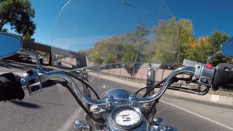 POV riding a motorcycle in Flagstaff, Arizona