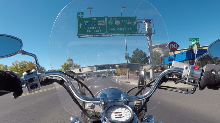 POV riding a motorcycle in Flagstaff, Arizona