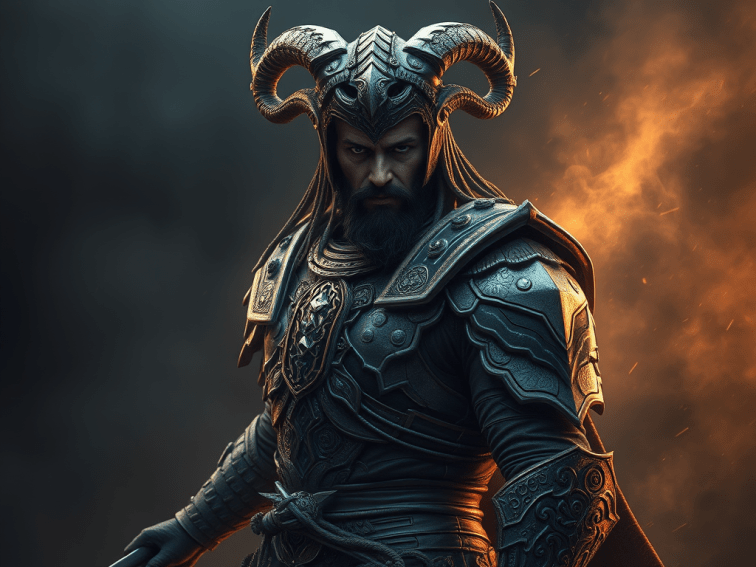 An image depicting a mythical, fearless warrior.