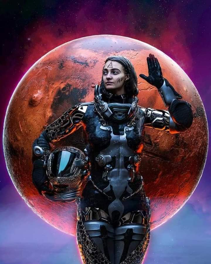 An image representing a high tech humanoid space colonist from Earth's past. 