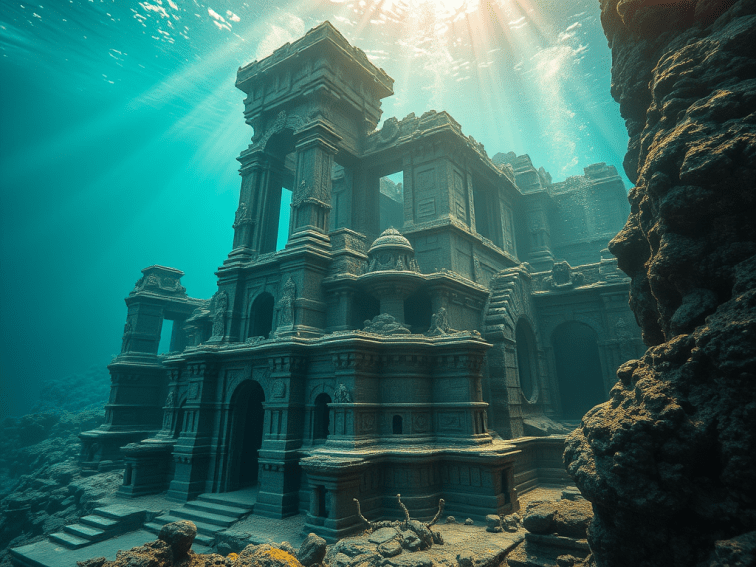 An image that depicts a flooded and therefore lost prior civilization.