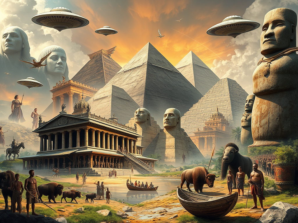 An image representing negative and positive extraterrestrial influence on ancient Earth cultures. 