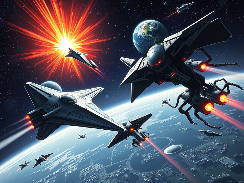 An image depicting an ancient battle in space between positive and negative extraterrestrials in our home solar system.