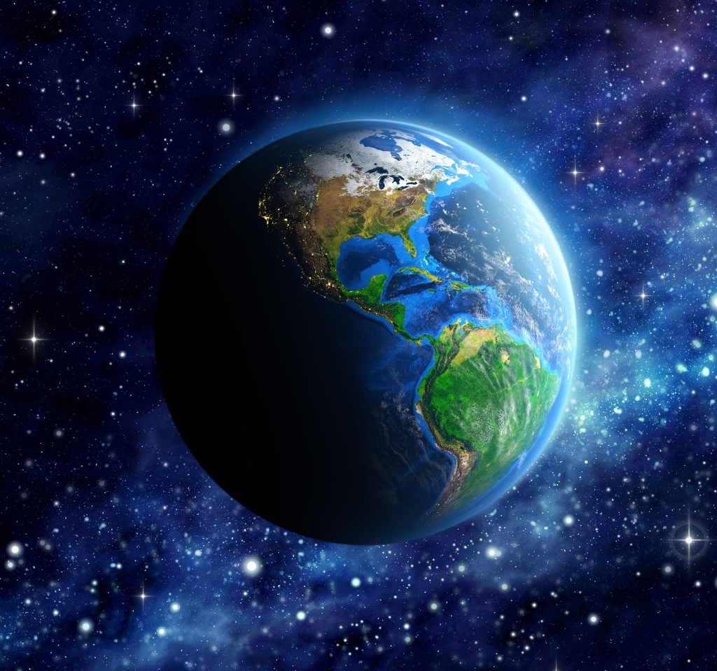 A illustration of planet Earth floating in space. 