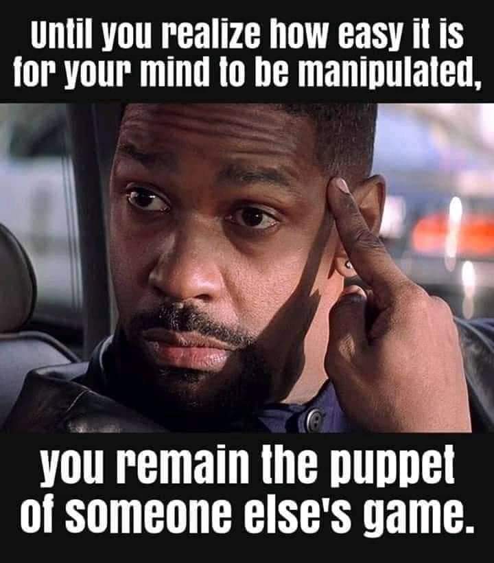 A meme which asserts: "Until you realize how easy it is for your mind to be manipulated, you remain the puppet of someone else's game."