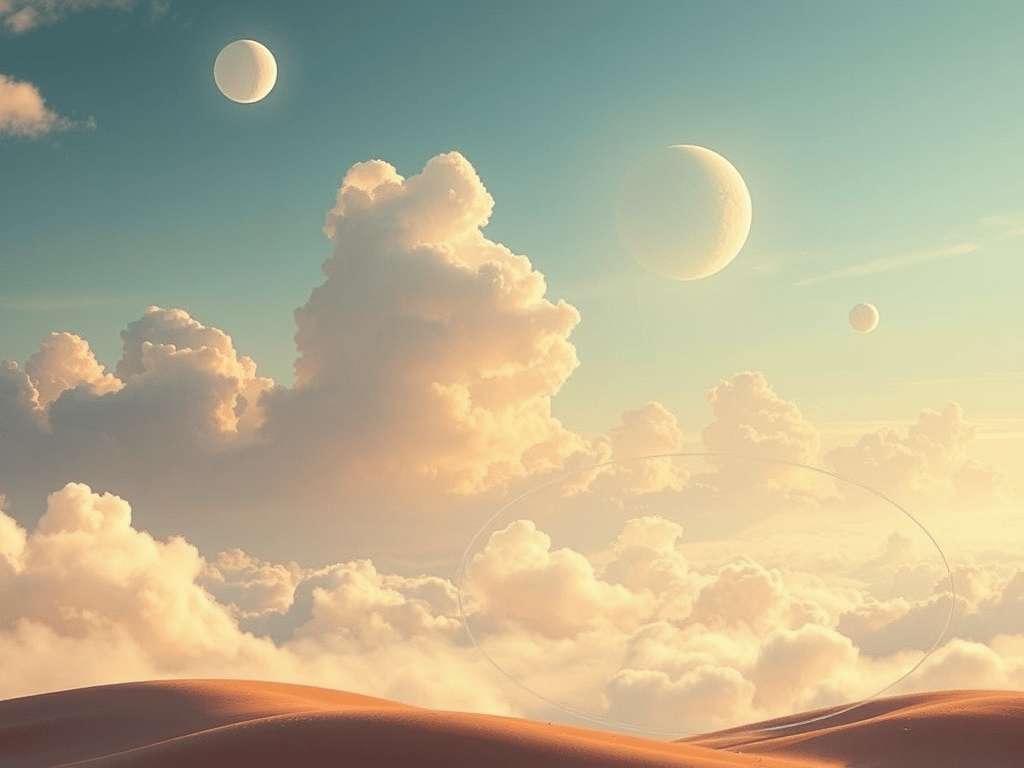 Puffy clouds float in a blue sky over rolling hills.