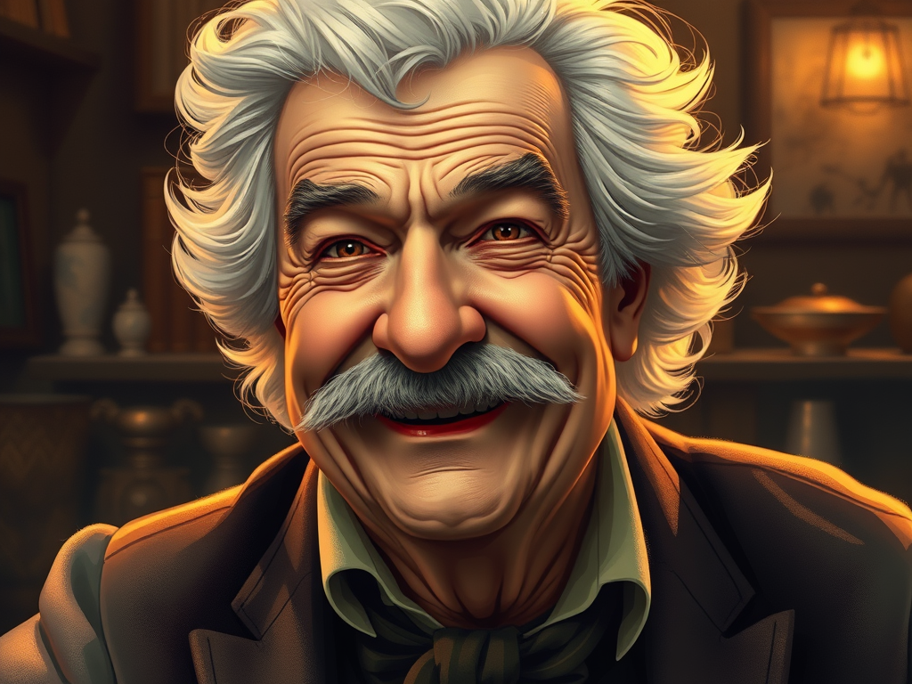 An illustration depicting a middle aged Mark Twain.