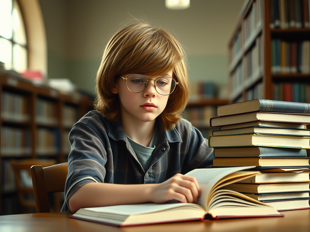 An image to depict the Author as a boy studying in the library.
