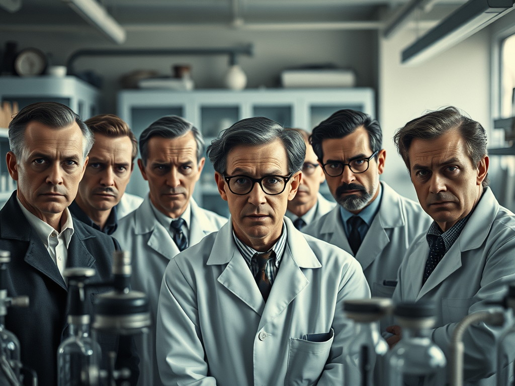 A group of scientists looking disdainful.