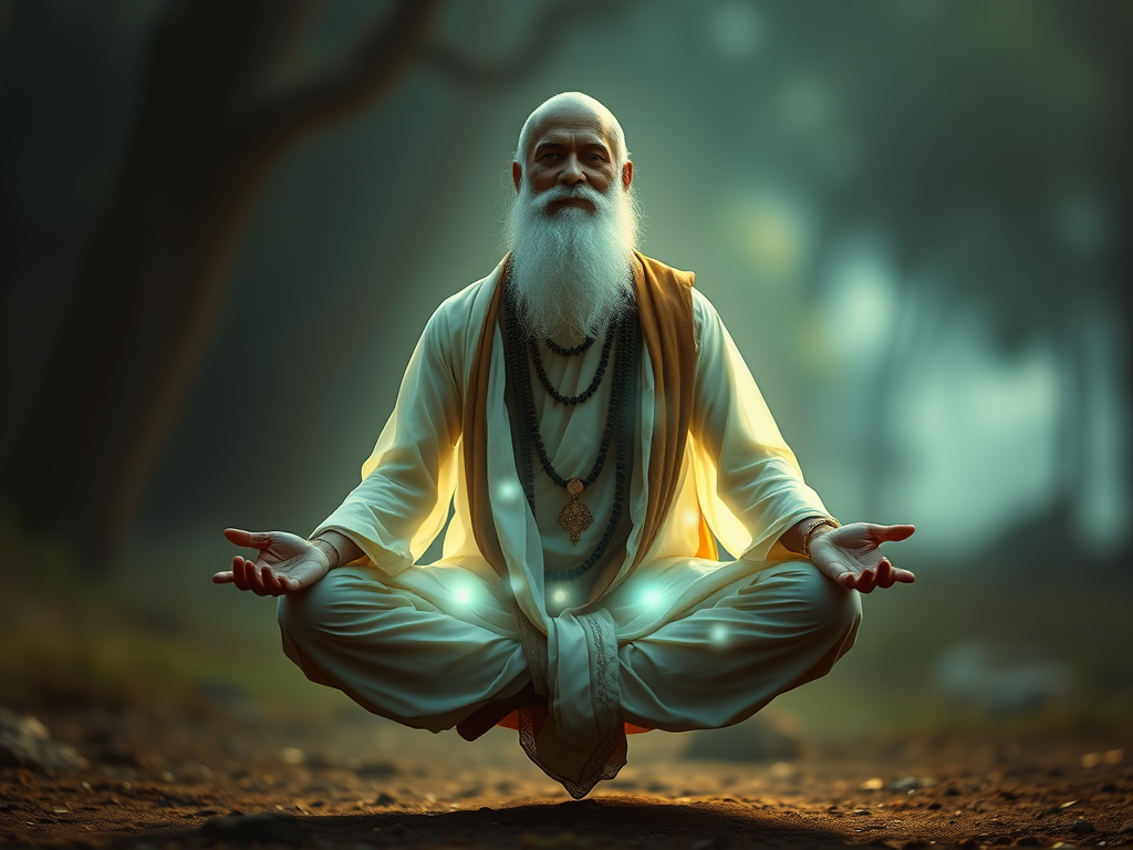 An image depicting a guru levitating.