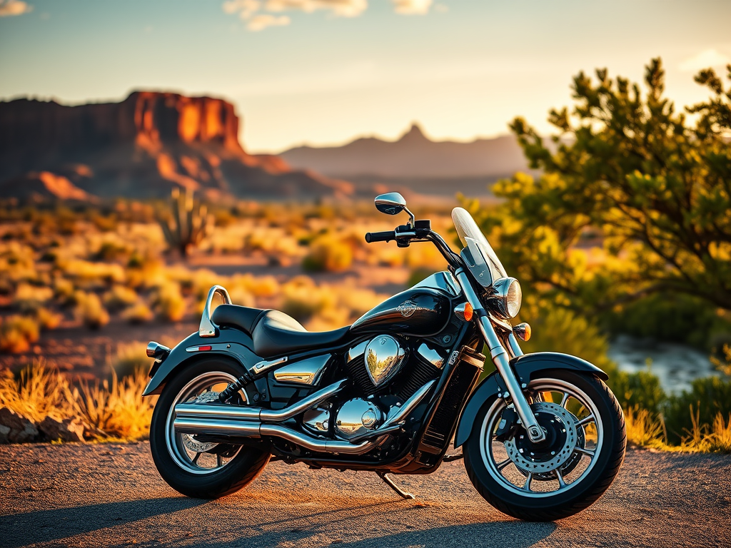 An image depicting a road trip on a motorcycle.