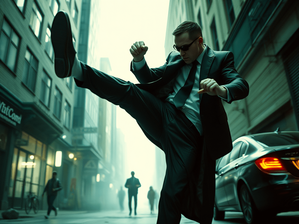 An image symbolizing a person kicking the ass of the Matrix.