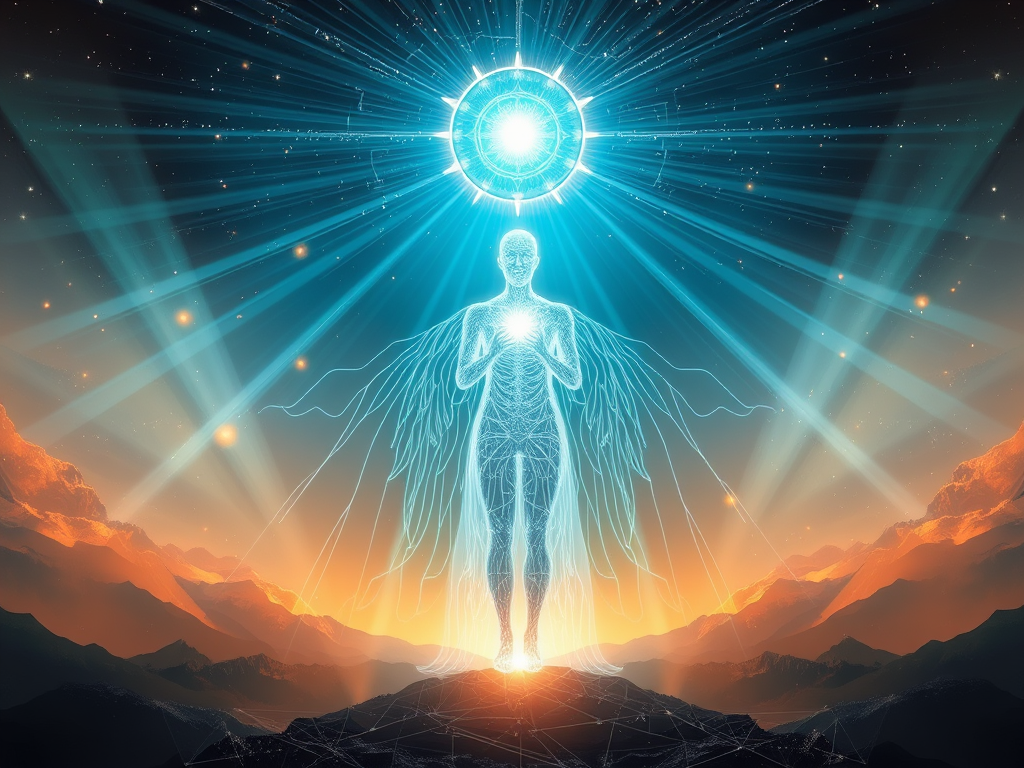A computer generated image to illustrate the concept of Higher Self connection to Divine Source.