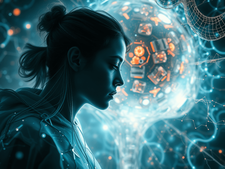 An image depicting a young person using her thoughts to manifest things.