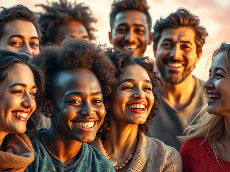 A multi-racial group of happy people. 