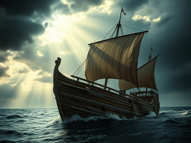 Ship Exploring The Ocean illustration