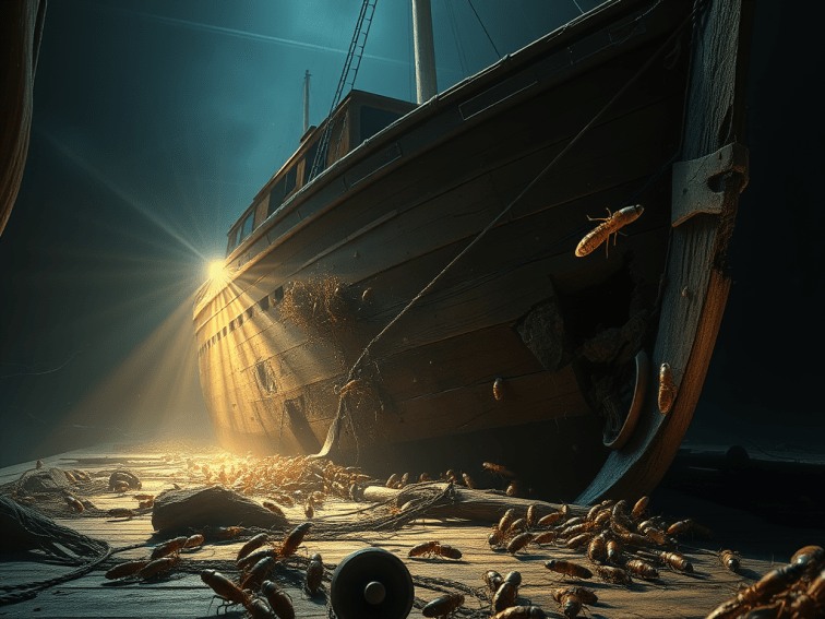 A wooden ship being invaded by termites. 