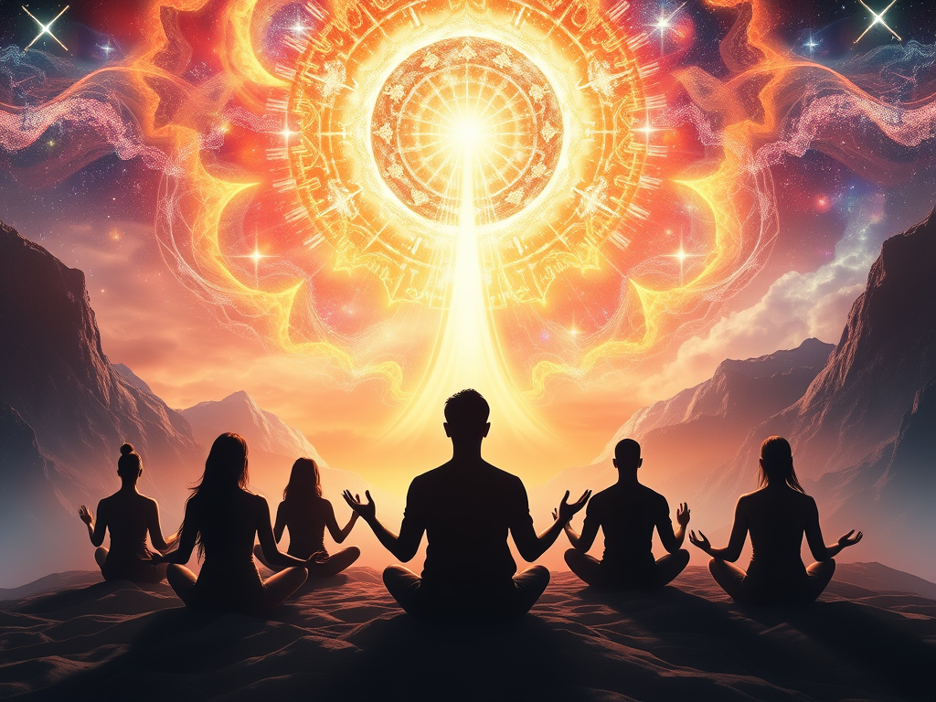 An image of people meditating and receiving Source Energy.