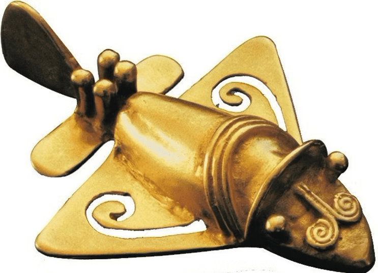 An ancient artifact from Quimbaya, Columbia that resembles a modern aircraft. 